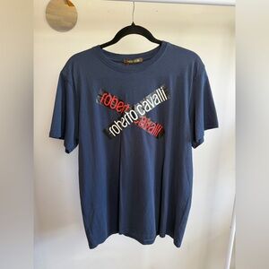 Roberto Cavalli Navy Short-Sleeve Tee with Red & White Logo
